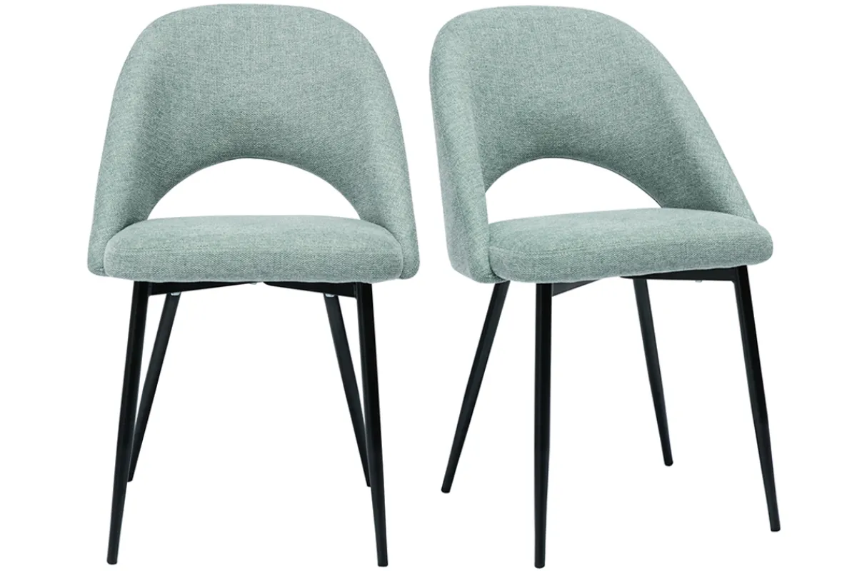 Miliboo Vintage-Stühle aus Stoff mit strukturiertem Samteffekt in Seladongrün und schwarze Metallfüße (2er-Set) COSETTE* Design-stühle
