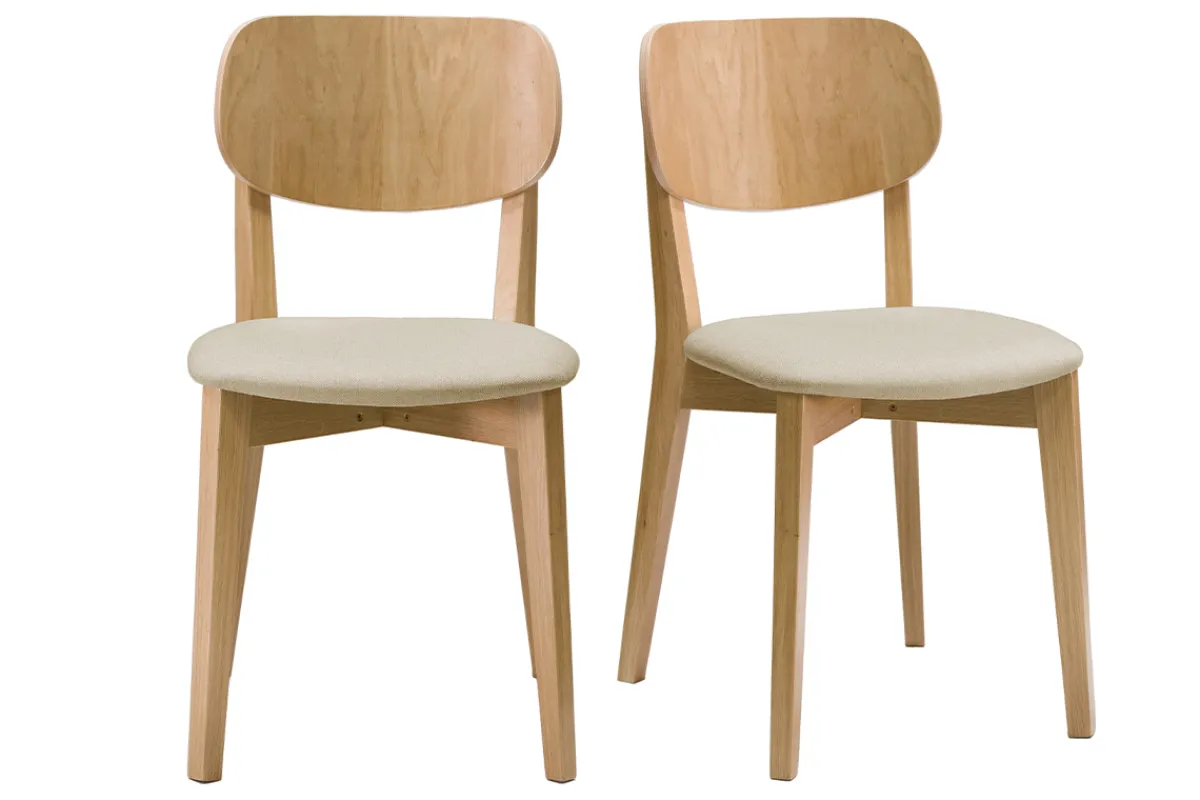 Miliboo Vintage-Stühle Eichenholz und beige Sitzfläche (2er-Set) LUCIA* Design-stühle|Holzstühle