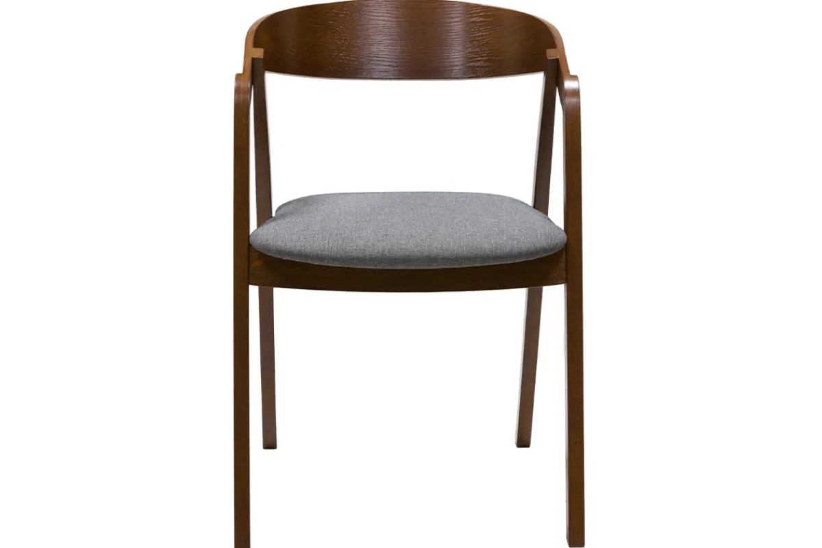 Miliboo Vintage-Stühle Massivholz nussbaumfarben gebeizt und grauer Stoff (2er-Set) LOVA* Design-stühle|Holzstühle