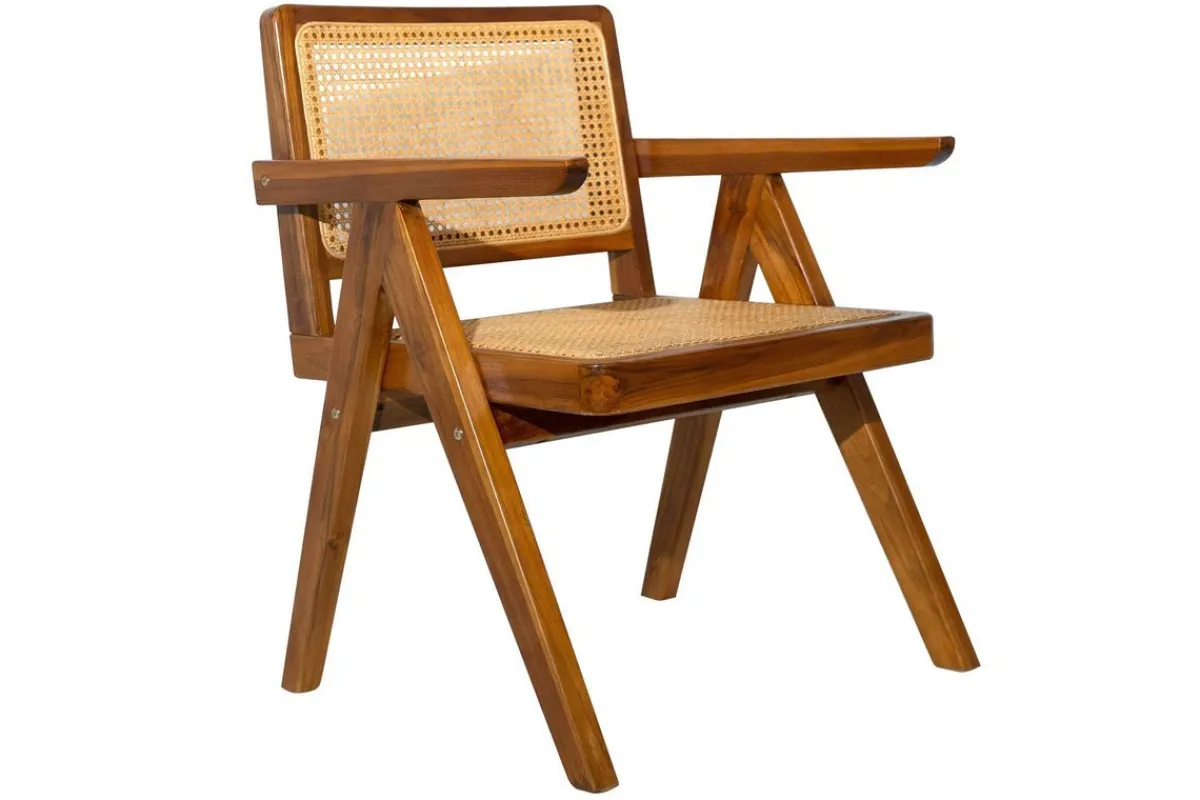 Miliboo Vintage-Stuhl aus massivem Teakholz und Rattangeflecht JANNIE* Design-stühle|Holzstühle