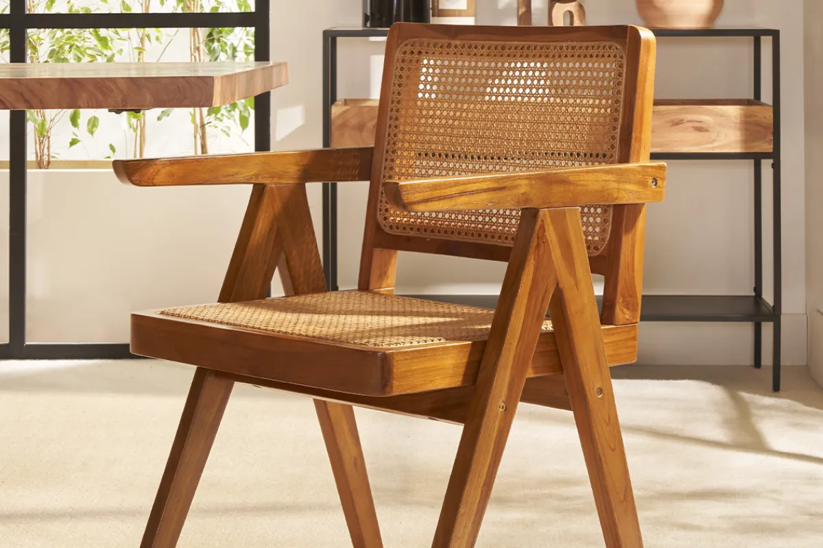 Miliboo Vintage-Stuhl aus massivem Teakholz und Rattangeflecht JANNIE* Design-stühle|Holzstühle
