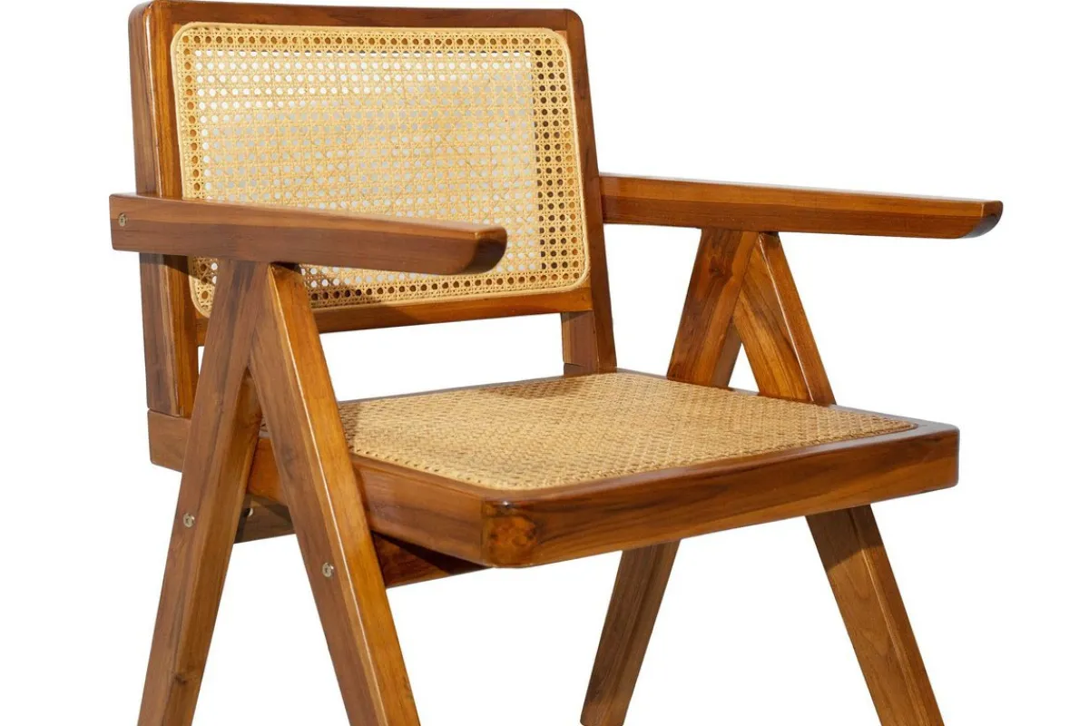Miliboo Vintage-Stuhl aus massivem Teakholz und Rattangeflecht JANNIE* Design-stühle|Holzstühle