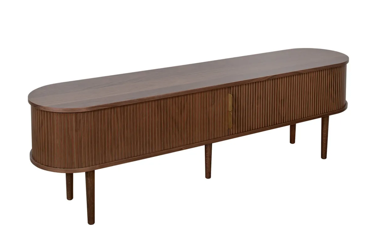 Miliboo Vintage-TV-Möbel aus dunklem Walnussfurnier mit Ablagefächern und 2 Schiebetüren B180 cm EPIC* Tv-lowboards