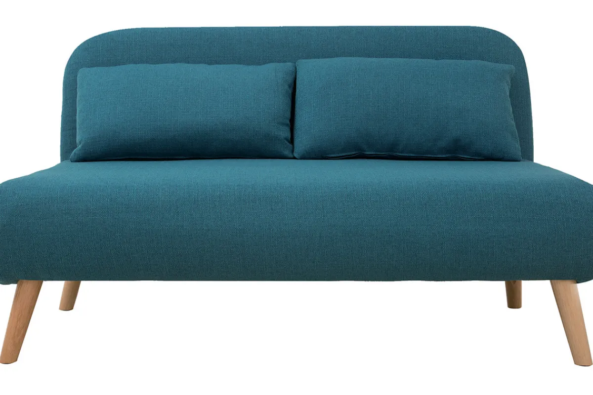 Miliboo Wandelbare 2-Sitzer-Bank aus enteblauem Stoff AMIKO* Schlafsofas|Schlafsessel