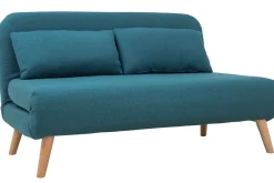Miliboo Wandelbare 2-Sitzer-Bank aus enteblauem Stoff AMIKO* Schlafsofas|Schlafsessel