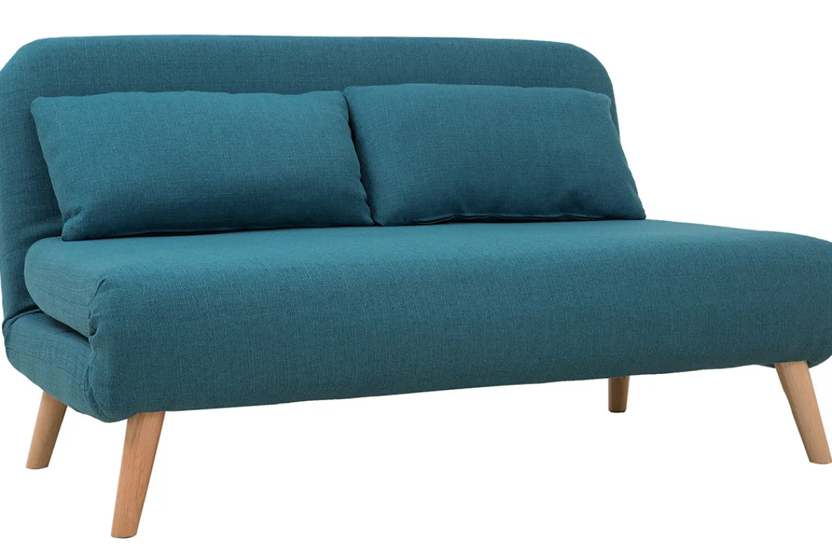 Miliboo Wandelbare 2-Sitzer-Bank aus enteblauem Stoff AMIKO* Schlafsofas|Schlafsessel