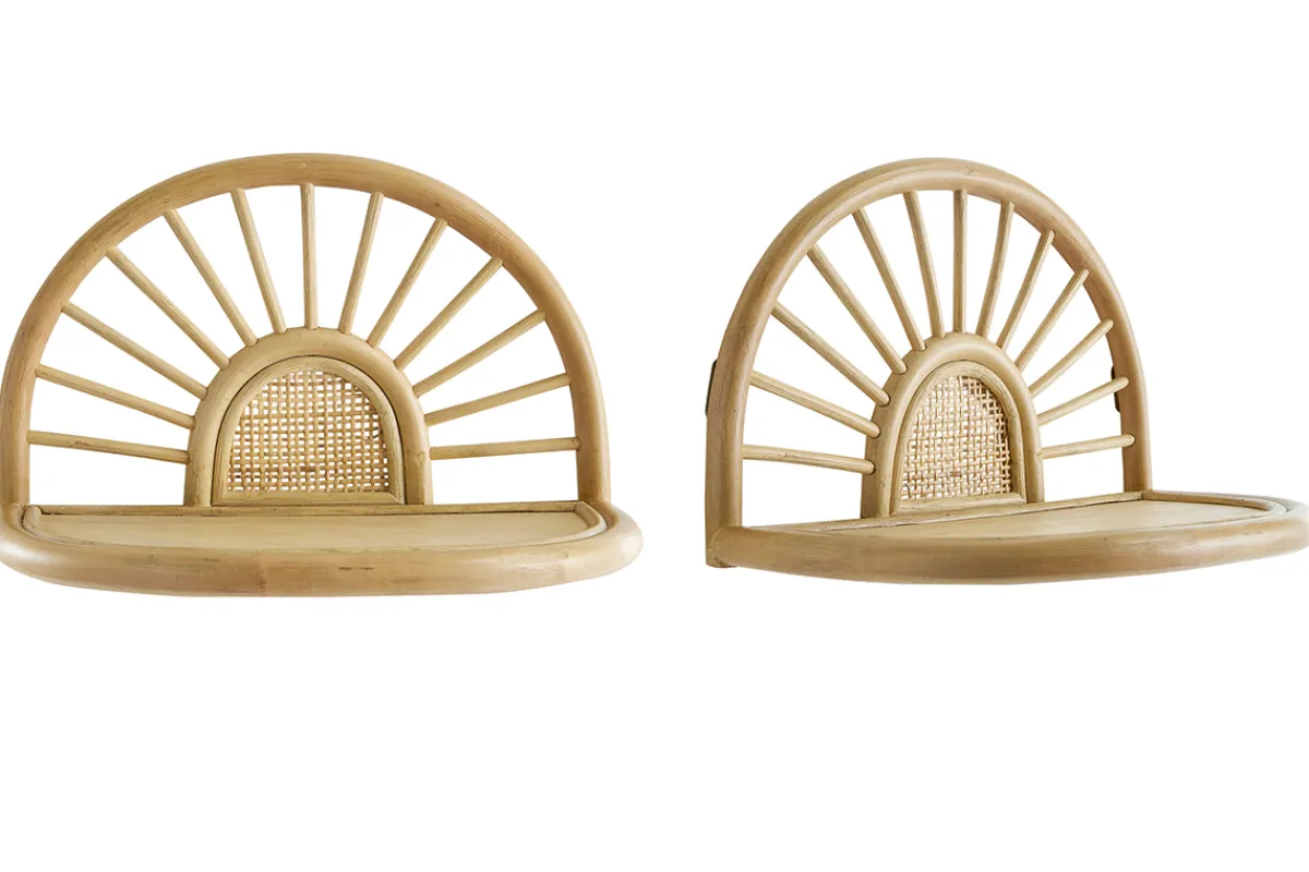 Miliboo Wandregale aus naturfarbenem Rattan und Rohrgeflecht B40 cm (2er Set) BOW* Nachttische|Wandregale