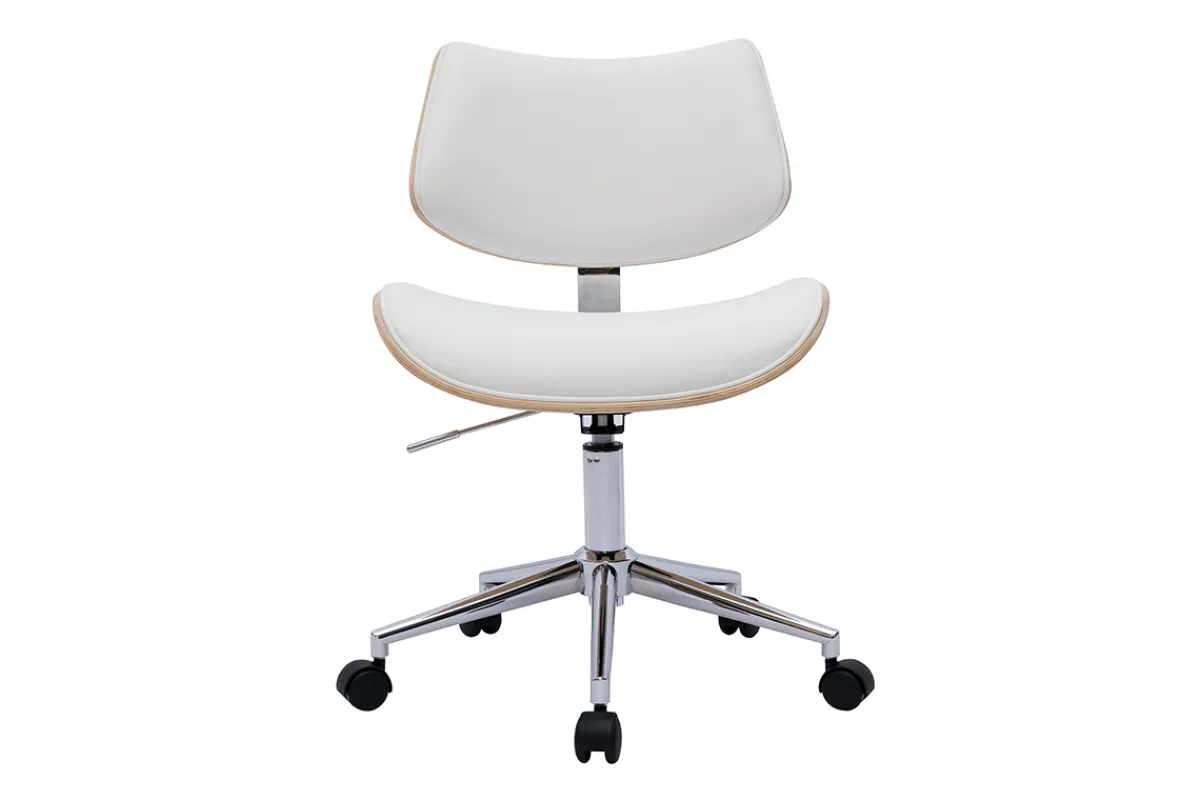 Miliboo Weißer Design-Bürostuhl mit Rollen, helles Holz mit Eichenfurnier und Metall MALMO* Bürostühle|Bürostuhl Zum Kleinen Preis