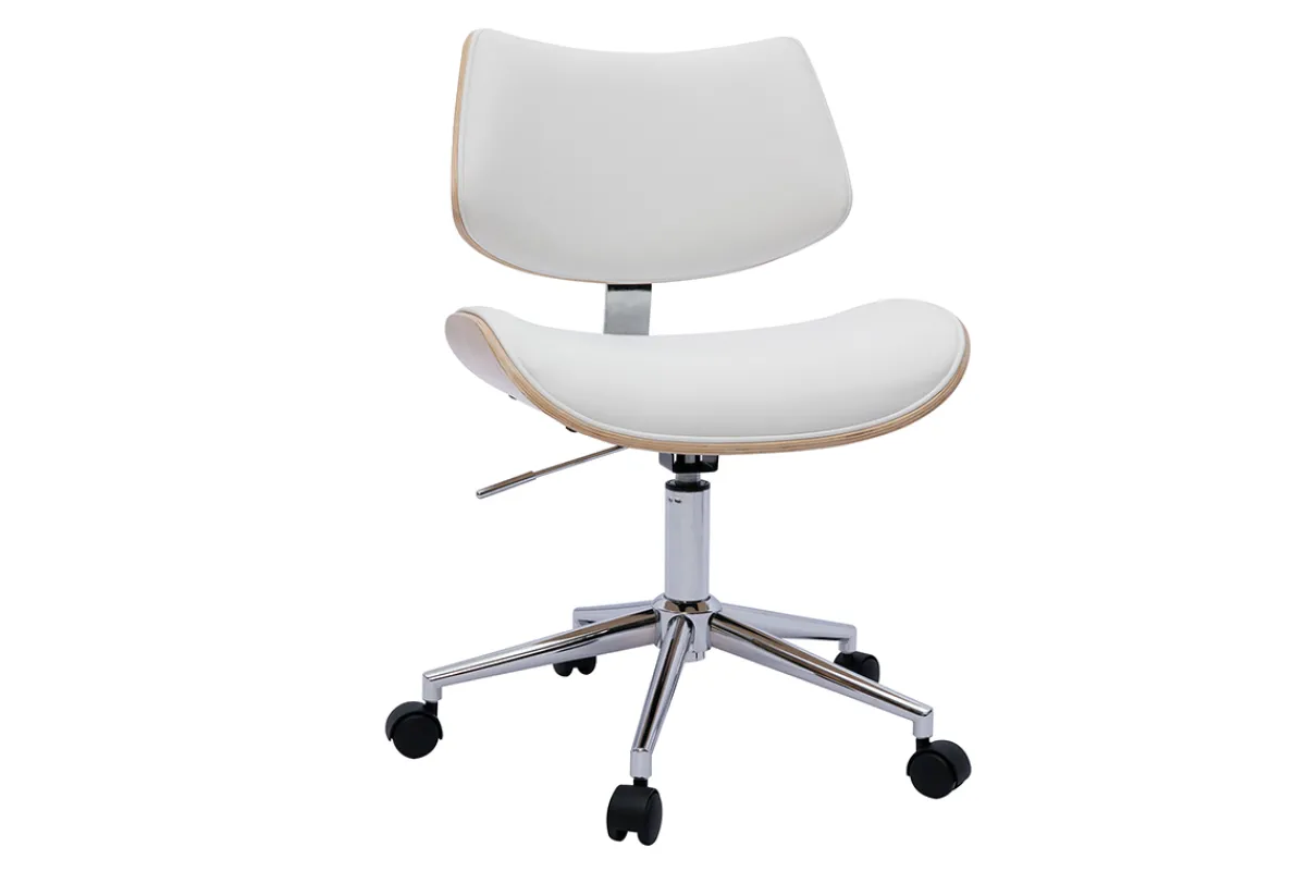 Miliboo Weißer Design-Bürostuhl mit Rollen, helles Holz mit Eichenfurnier und Metall MALMO* Bürostühle|Bürostuhl Zum Kleinen Preis