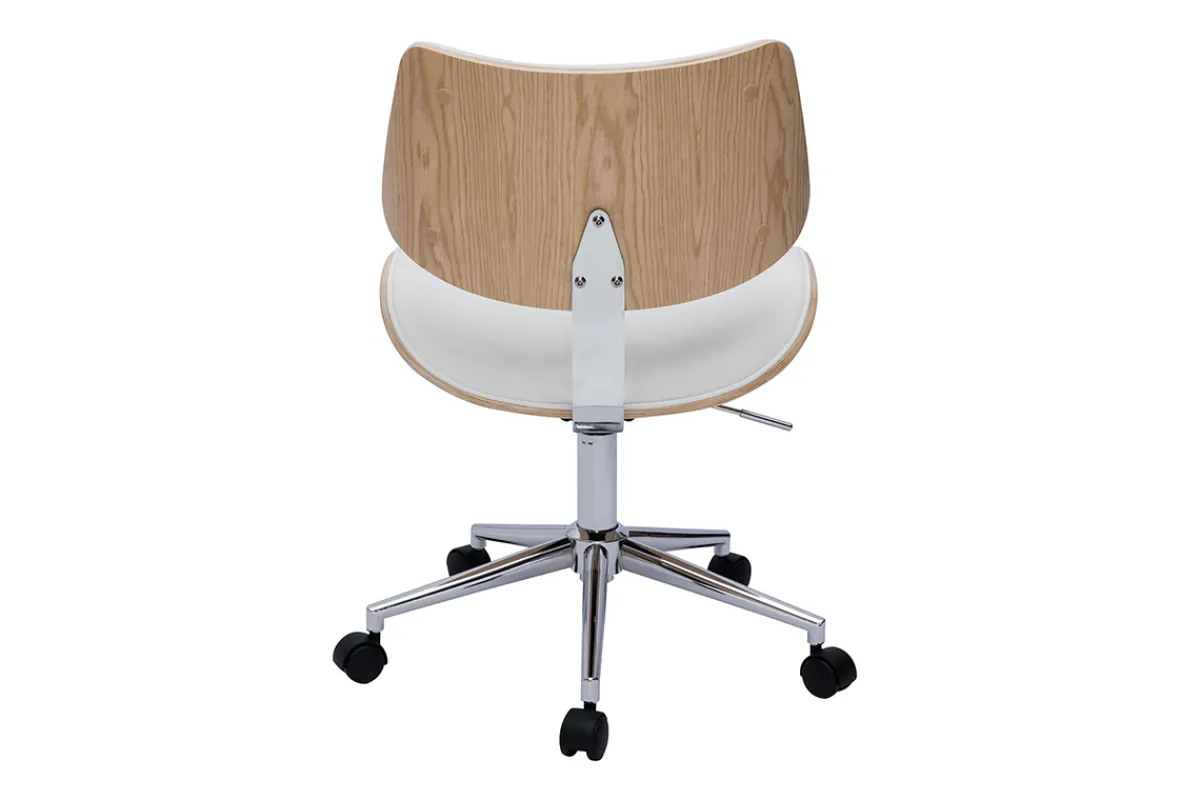 Miliboo Weißer Design-Bürostuhl mit Rollen, helles Holz mit Eichenfurnier und Metall MALMO* Bürostühle|Bürostuhl Zum Kleinen Preis
