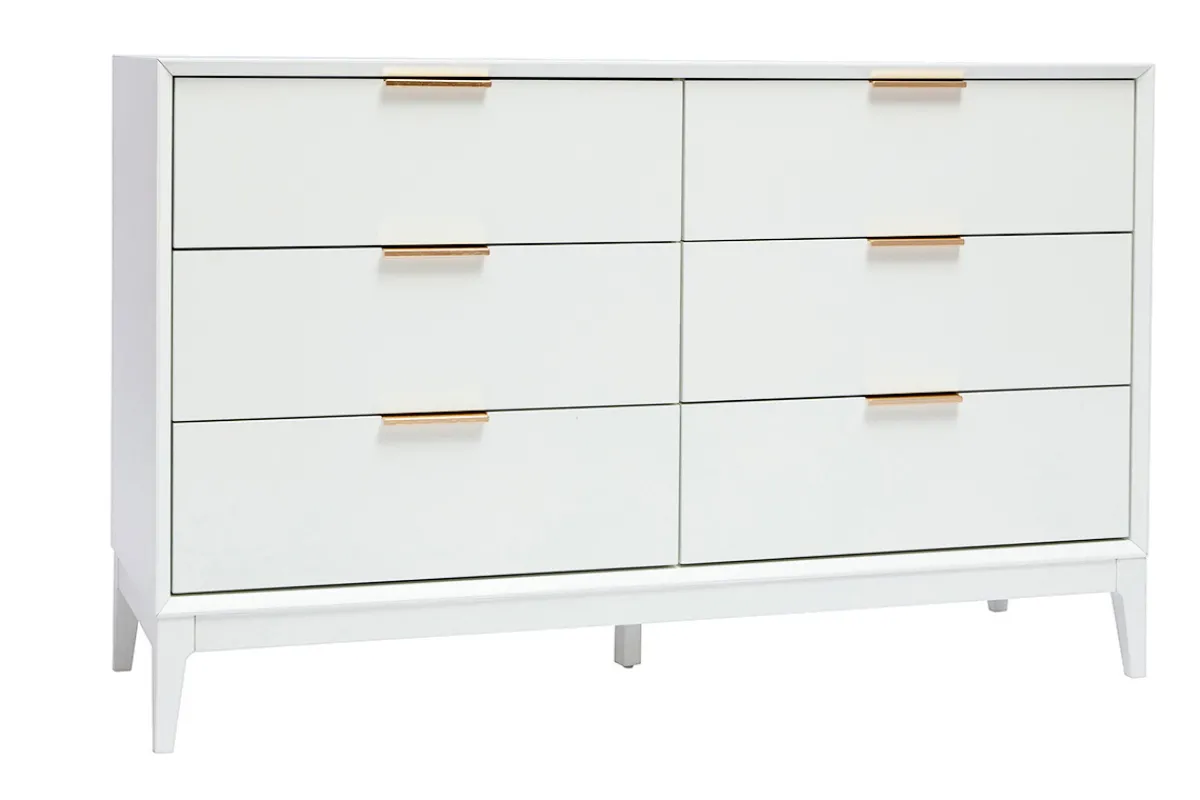 Miliboo Weißes mattes Sideboard mit goldenem Metall 6 Schubladen L120 cm GIANA* Kommoden|Kommoden