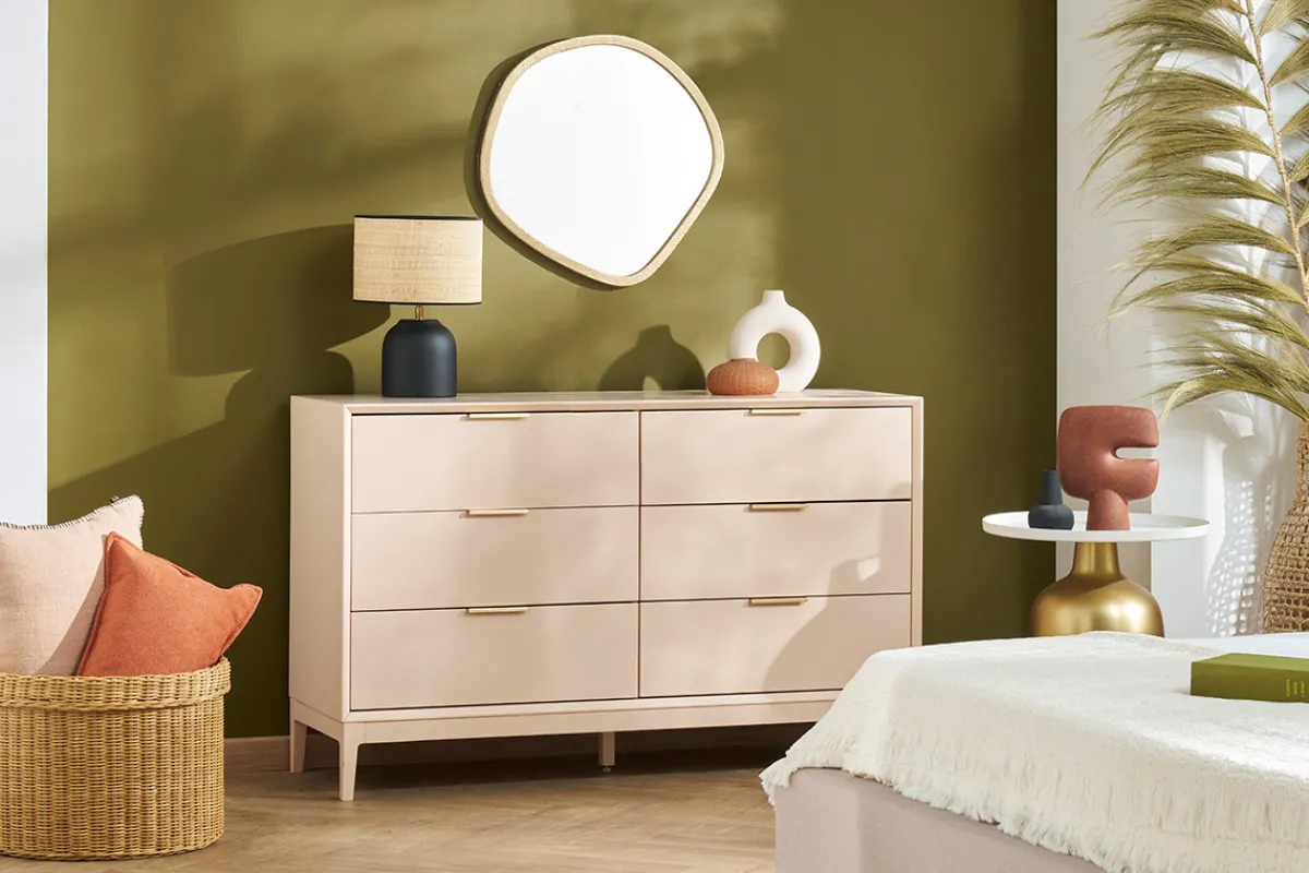 Miliboo Weißes mattes Sideboard mit goldenem Metall 6 Schubladen L120 cm GIANA* Kommoden|Kommoden