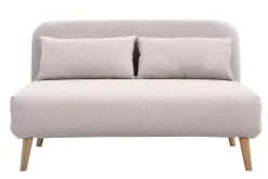 Miliboo Zweisitzer-Schlafsofa aus beigem Textur-Veloursstoff und hellem Holz AMIKO* Schlafsofas|Schlafsessel