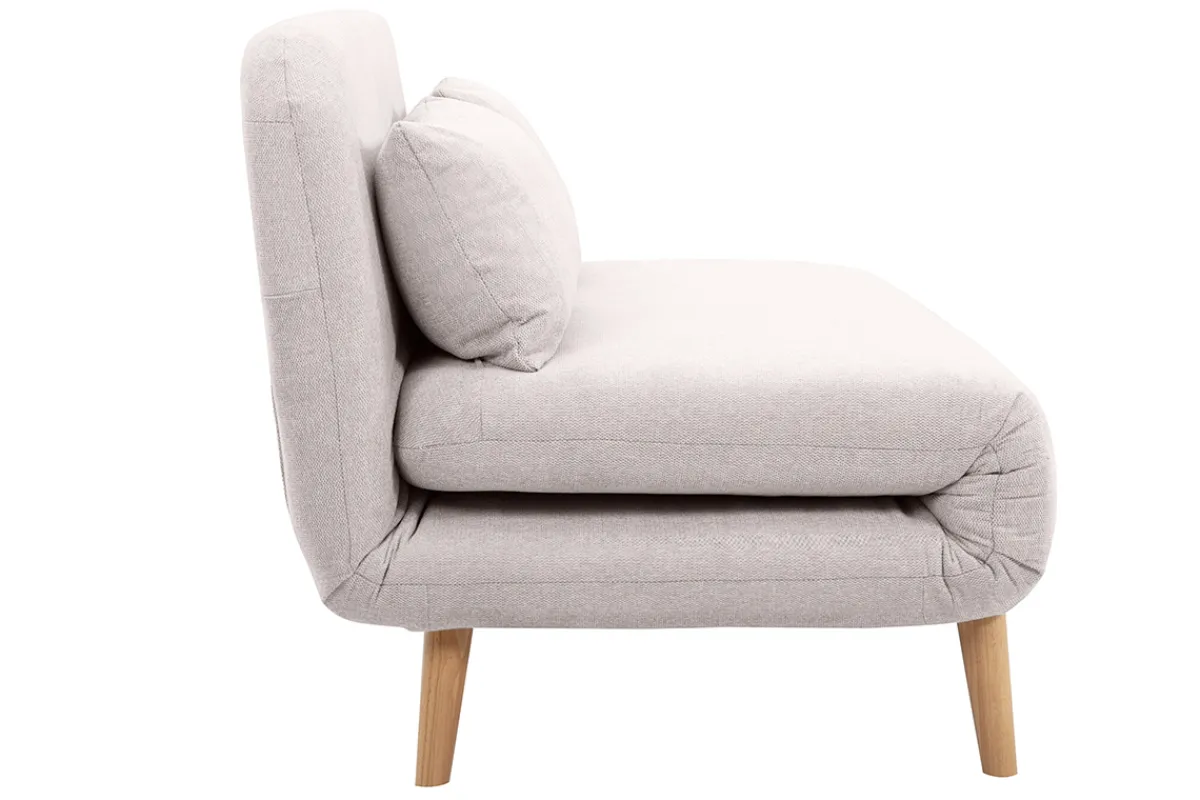 Miliboo Zweisitzer-Schlafsofa aus beigem Textur-Veloursstoff und hellem Holz AMIKO* Schlafsofas|Schlafsessel