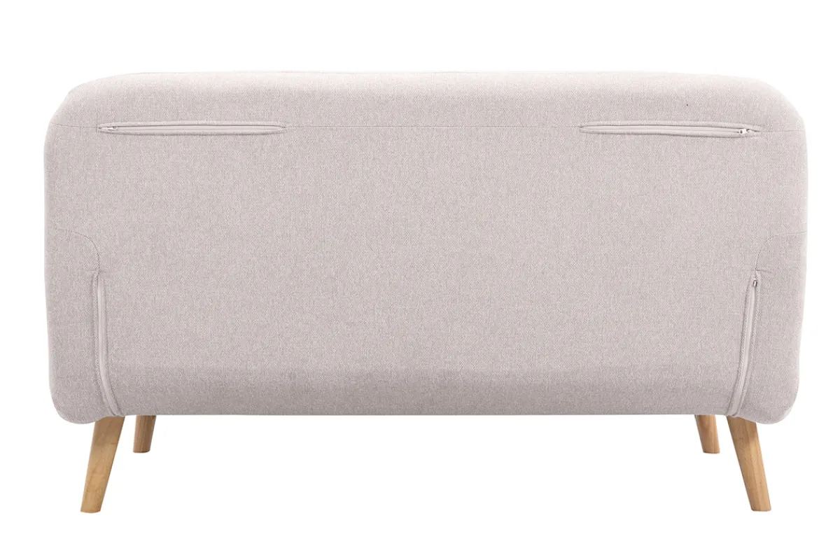 Miliboo Zweisitzer-Schlafsofa aus beigem Textur-Veloursstoff und hellem Holz AMIKO* Schlafsofas|Schlafsessel