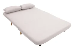Miliboo Zweisitzer-Schlafsofa aus beigem Textur-Veloursstoff und hellem Holz AMIKO* Schlafsofas|Schlafsessel