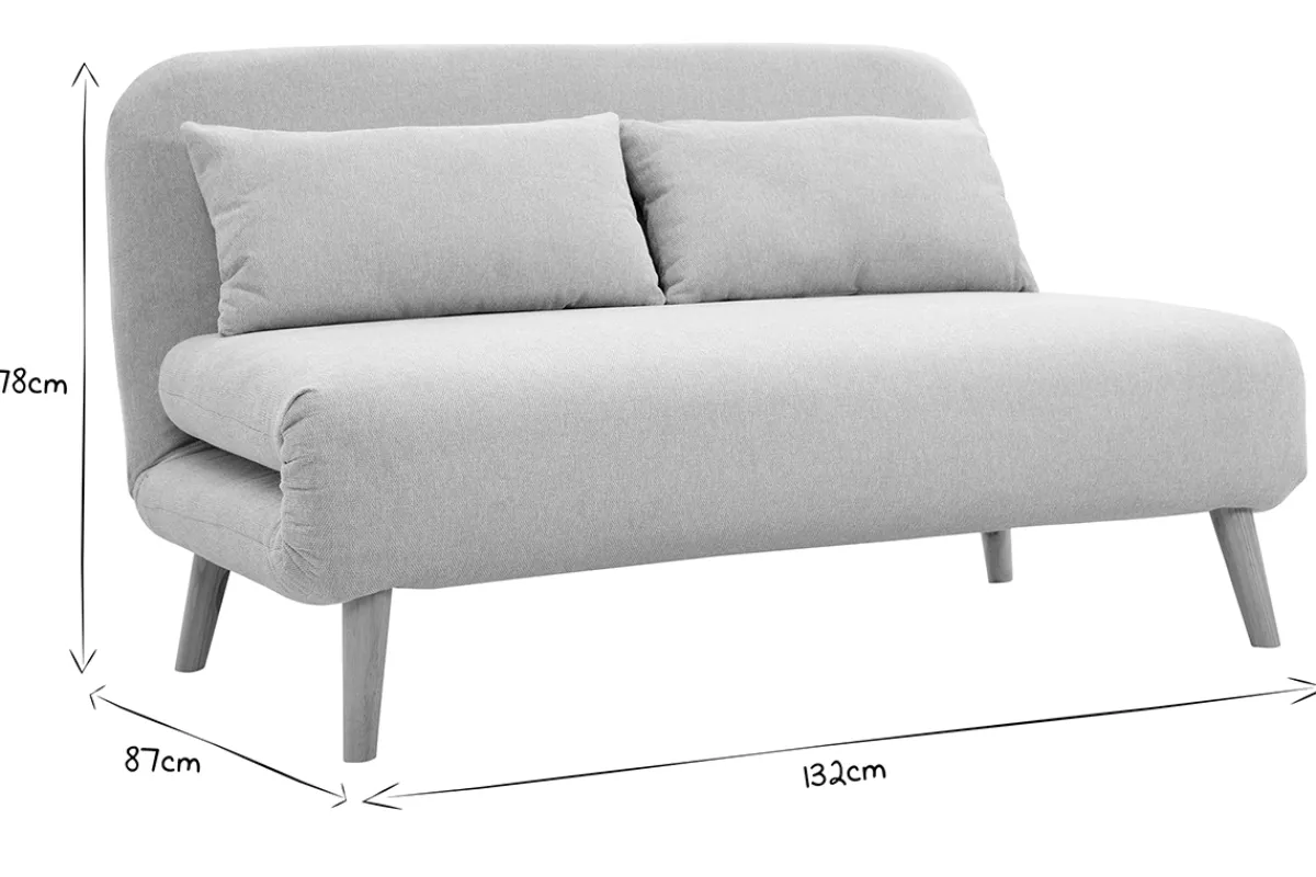 Miliboo Zweisitzer-Schlafsofa aus beigem Textur-Veloursstoff und hellem Holz AMIKO* Schlafsofas|Schlafsessel