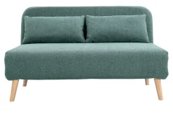 Miliboo Zweisitzer-Schlafsofa aus graugrünem Stoff und hellem Holz AMIKO* Schlafsofas|Schlafsessel