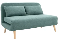 Miliboo Zweisitzer-Schlafsofa aus graugrünem Stoff und hellem Holz AMIKO* Schlafsofas|Schlafsessel