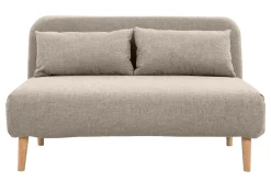 Miliboo Zweisitzer-Schlafsofa aus taupefarbenem Stoff und hellem Holz AMIKO* Schlafsofas|Schlafsessel
