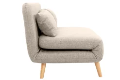 Miliboo Zweisitzer-Schlafsofa aus taupefarbenem Stoff und hellem Holz AMIKO* Schlafsofas|Schlafsessel
